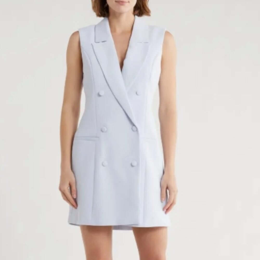 Good American Luxe Suiting Executive Sleevleess Blazer Dress Glass001 S NWT